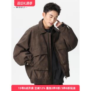 美式工装风防风防寒皮衣羽绒服男款冬季时尚设计感保暖翻领羽绒服