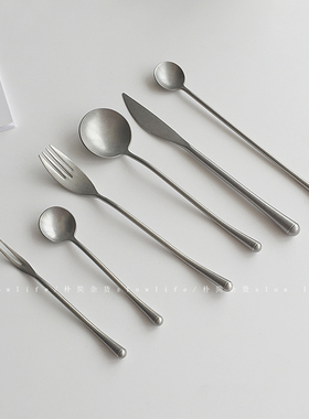 朴简杂货 304不锈钢刀叉勺复古西餐具甜品勺牛排餐刀沙拉餐叉8258