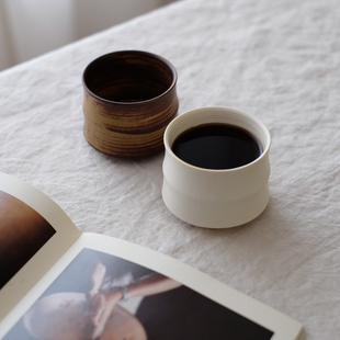 朴简杂货 复古粗陶窑变手握杯咖啡拉花杯拿铁杯小众茶杯水杯子