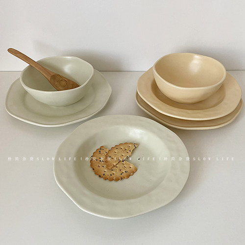 日式手捏不规则系列陶瓷餐具 ins风早餐盘甜品盘麦片碗8403 - 封面