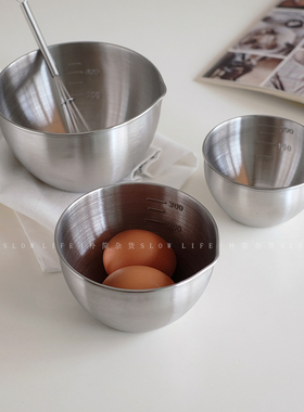 朴简杂货 日式加厚料理碗不锈钢带刻度打蛋碗 烘焙量碗搅拌碗8547