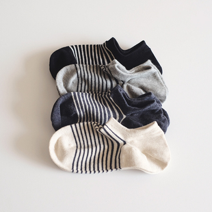 四季 朴简杂货 全棉春秋船袜 简约条纹袜子 百搭袜子 日式