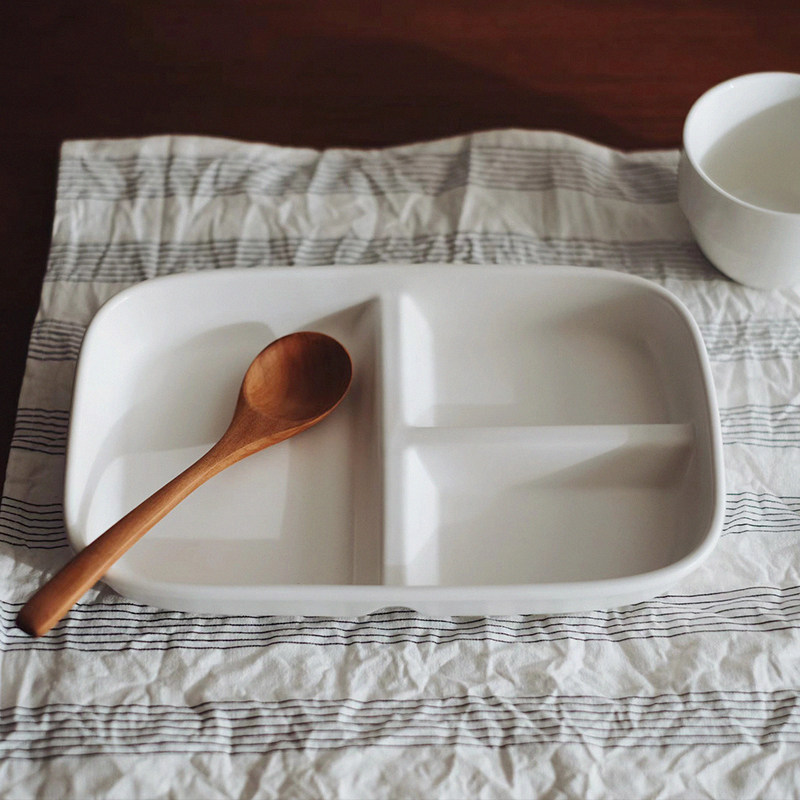 朴简杂货 简约分格餐盘陶瓷盘子减脂餐盘一人食分格盘儿童餐盘