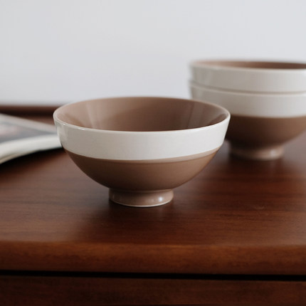 朴简杂货 日式复古棕白拼接陶瓷碗 米饭碗 面碗汤碗家用小碗