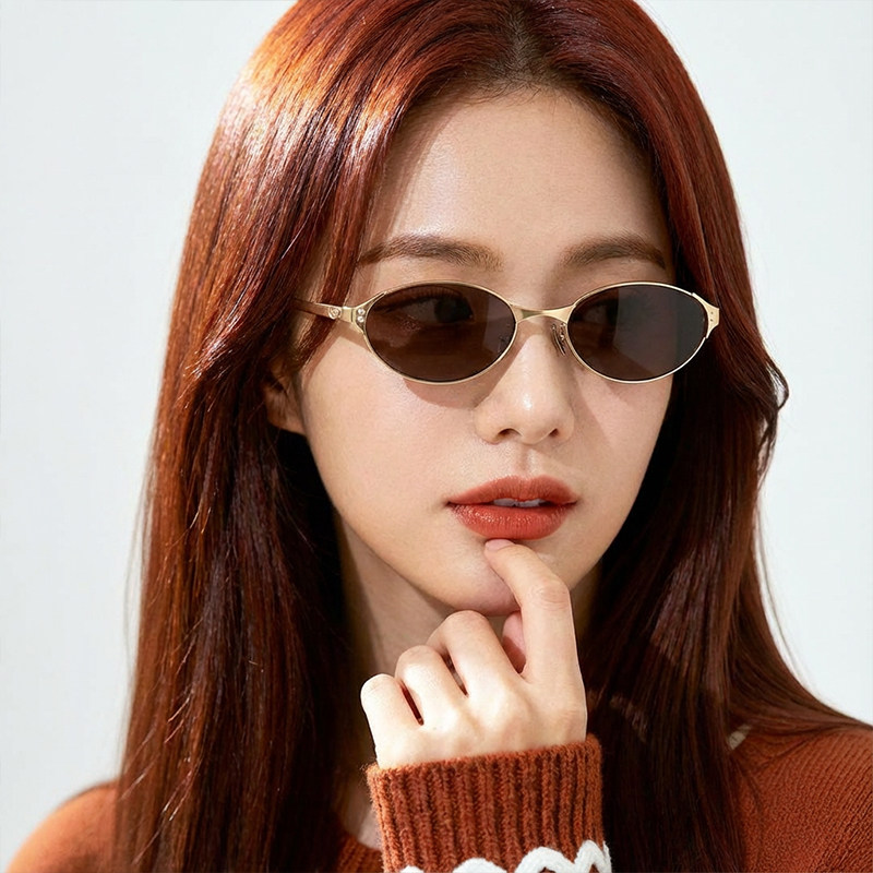 复古老钱风金属椭圆形墨镜女防晒高级感港风凹造型太阳镜30917