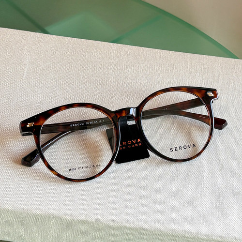 施洛华眼镜玳瑁色小圆框镜架