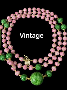 【蜜南】中古vintage老料绿蛙皮夜明珠 如意柱粉蛙翠琉璃斜跨项链