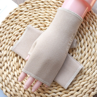 歌诺达秋冬季新品女士纯色德绒半指保暖开车写字触屏手套轻巧简约