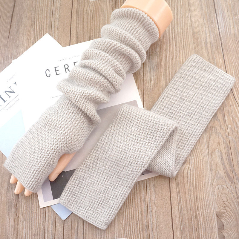 歌诺达秋冬新款女款长款羊毛毛线针织臂套保暖袖套纯色露指触屏