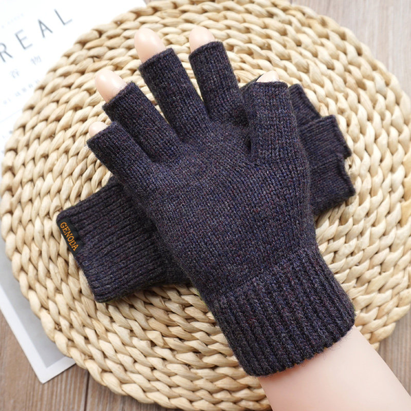 歌诺达秋冬新韩版男女情侣款纯羊毛半指触屏手套毛线针织保暖露指