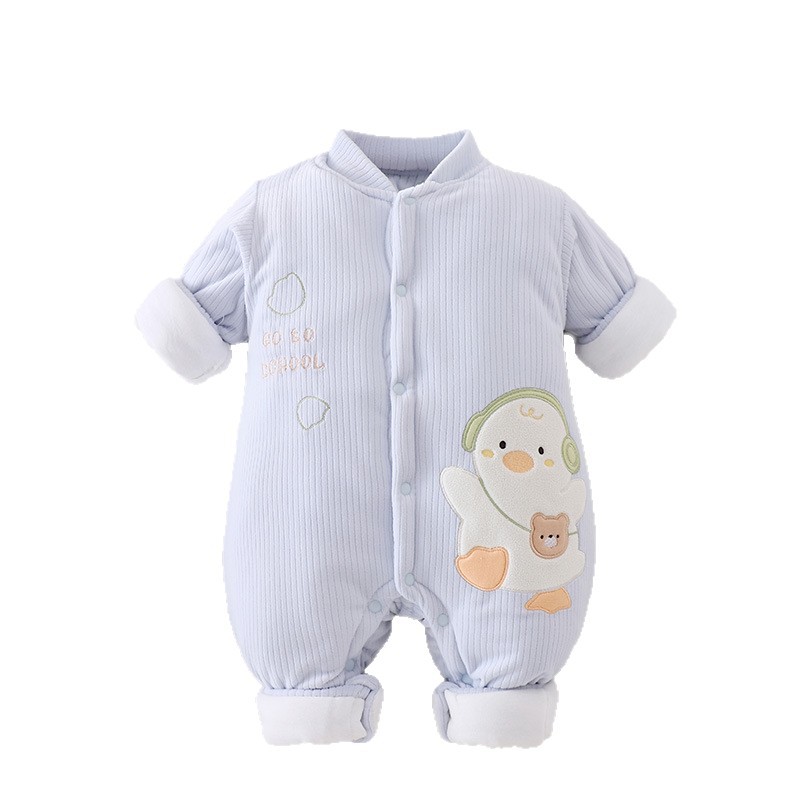 男女宝宝220克冬季加棉加厚连体衣宝宝棉哈衣外穿男女童夹棉爬服