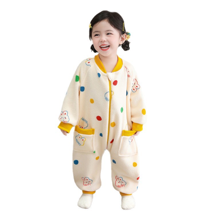 秋冬款女童连体睡衣恐龙睡袋防着凉宝宝加厚保暖法兰绒冬睡袍睡袋