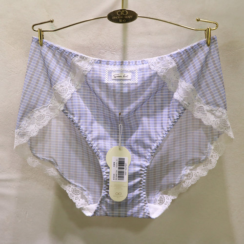 訫心中高腰女士内裤复古格子无痕