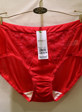 爱戴D3t15牛奶丝绣花中腰包臀大红色婚庆本命年女士三角内裤D3762