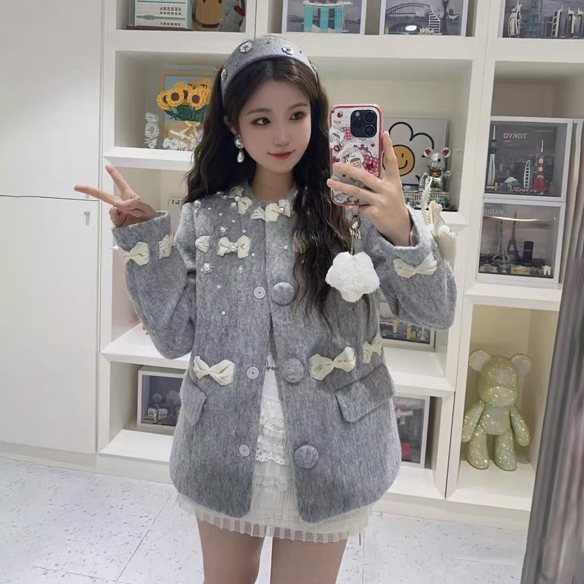 深圳南油高版本2025冬新款baby同款手工钉珠中长款外套+半裙套装,女装/女士精品,时尚套装,淘宝优惠券,粉丝福利购,淘宝优惠卷