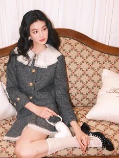 2025南油高端女装秋冬新款灰色韩系大小姐小香风外套+百褶裙套装