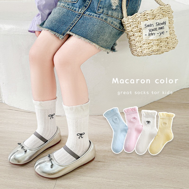 新品】女童袜子夏季薄款高颜值韩版网眼夏天女孩轻薄透气中筒袜