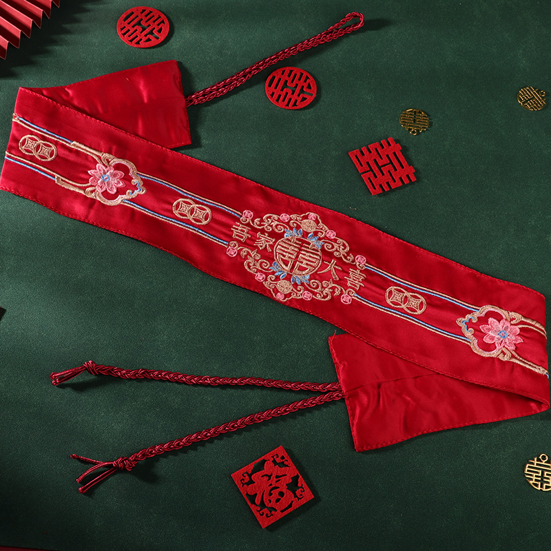 结婚腰带腰缠万贯婚庆陪嫁红腰带双层新郎新娘装钱用压腰备婚用品