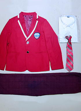 大连市金普新区小学生男女孩红色西装校服白衬衫红色领导领结服套