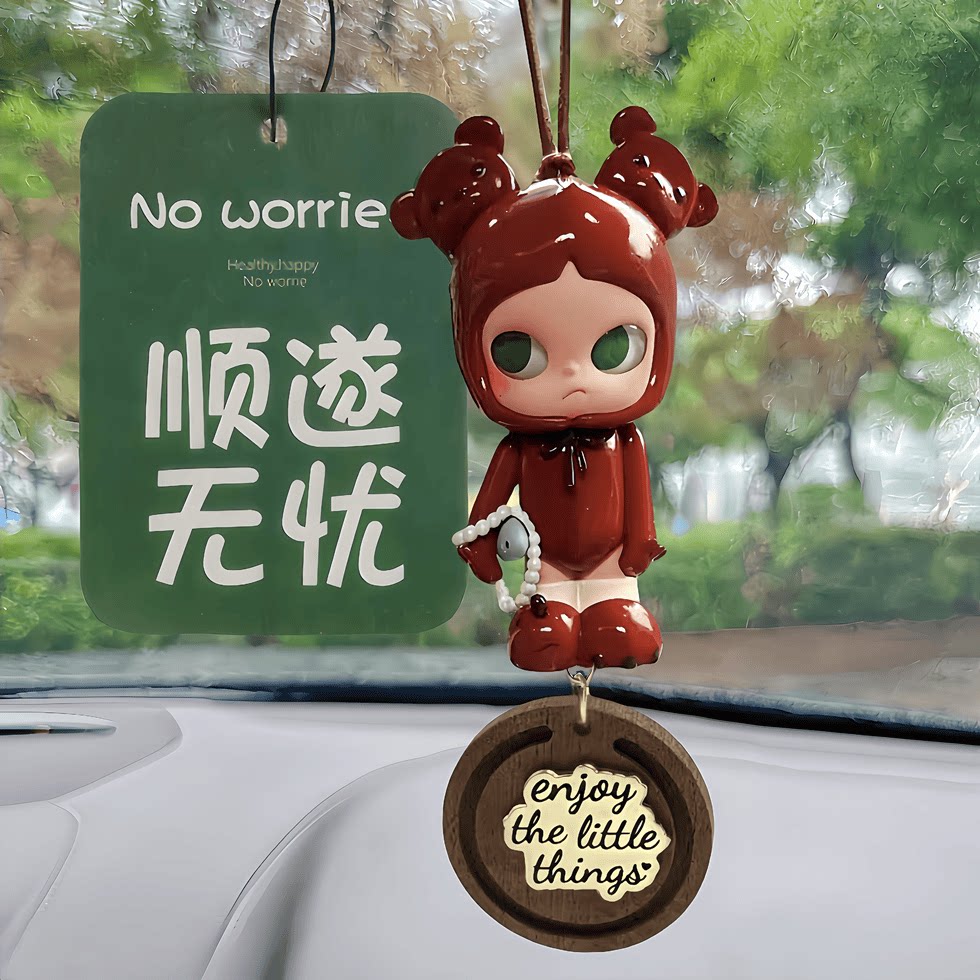 泡泡玛特后视镜富贵的熊车挂件