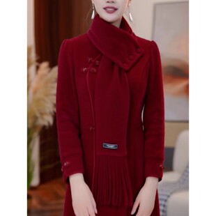 显瘦加厚优雅裙子 中年妈妈修身 红色改良旗袍连衣裙女2025冬季 新款