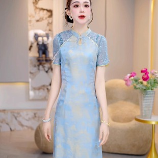 显瘦减龄女人味裙子 改良旗袍连衣裙女2025夏季 新款 妈妈装 气质修身