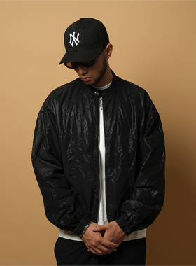 ComicTree C.t 2024春秋季褶皱亮面机车领夹克外套男士新款情侣装