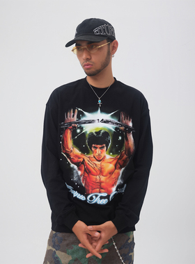 ComicTree C.t 2025新款秋季漫画李小龙圆领长袖T恤男士上衣纯棉