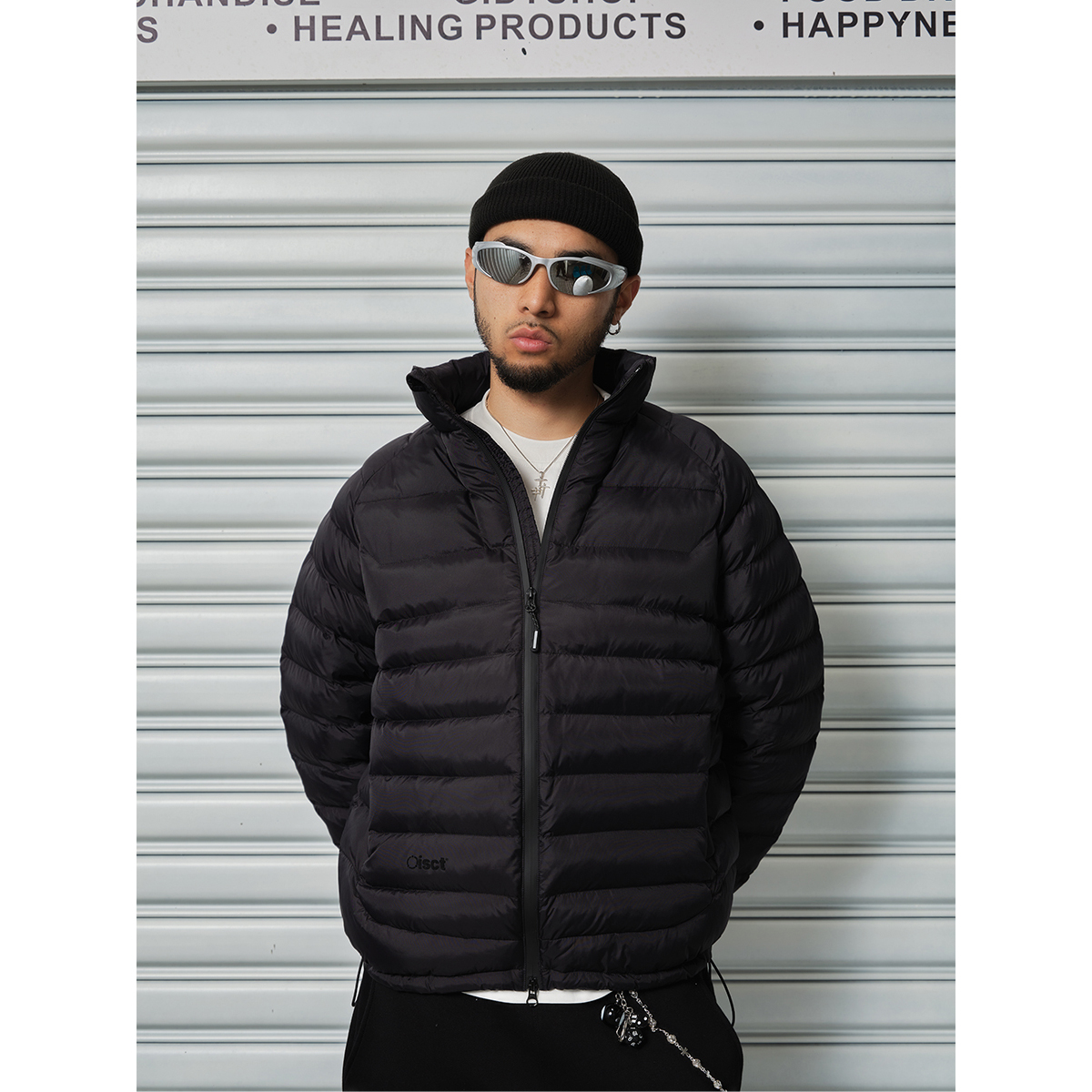 C.t2025冬季压胶排骨小立领棉服