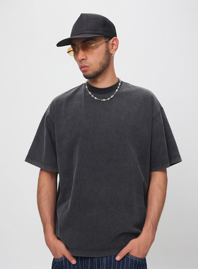 ComicTree C.t 2025夏季基础素色水洗圆领短袖T恤男士美式百搭潮