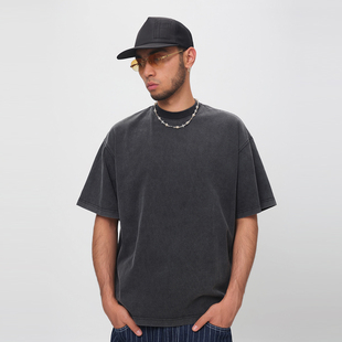 C.t 美式 2025夏季 T恤男士 百搭潮 基础素色水洗圆领短袖 ComicTree