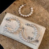 925银施家珍珠大圆圈耳环女气质欧美风耳圈轻奢高级感耳钉耳饰品