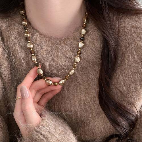 美拉德虎眼石高亮珍珠项链女