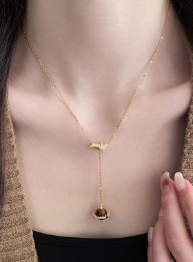 韩系土星吊坠叠戴串珠项链女小众锁骨链高级感长款颈链配饰毛衣链
