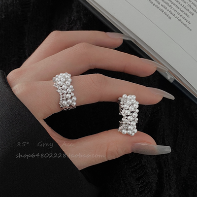 轻奢高级感珍珠戒指女小众设计ins风开口可调节食指指环个性戒子