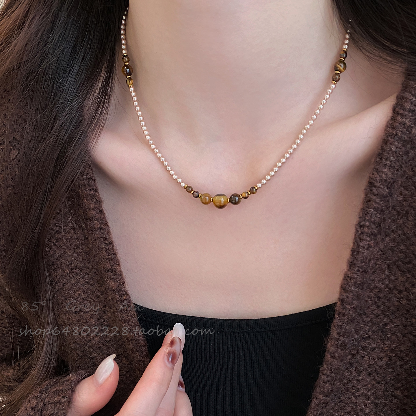 美拉德珍珠串珠毛衣链女复古