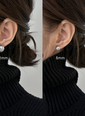 施家真多麻灰色珍珠耳钉女2026新款爆款复古气质耳饰品蚊香盘耳夹