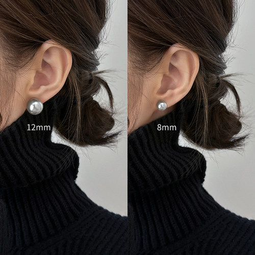 施家真多麻灰色珍珠耳钉