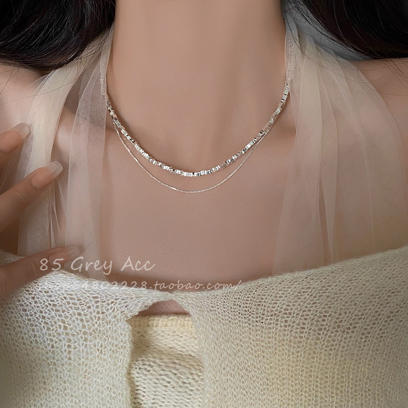 双层叠戴碎银子网红项链