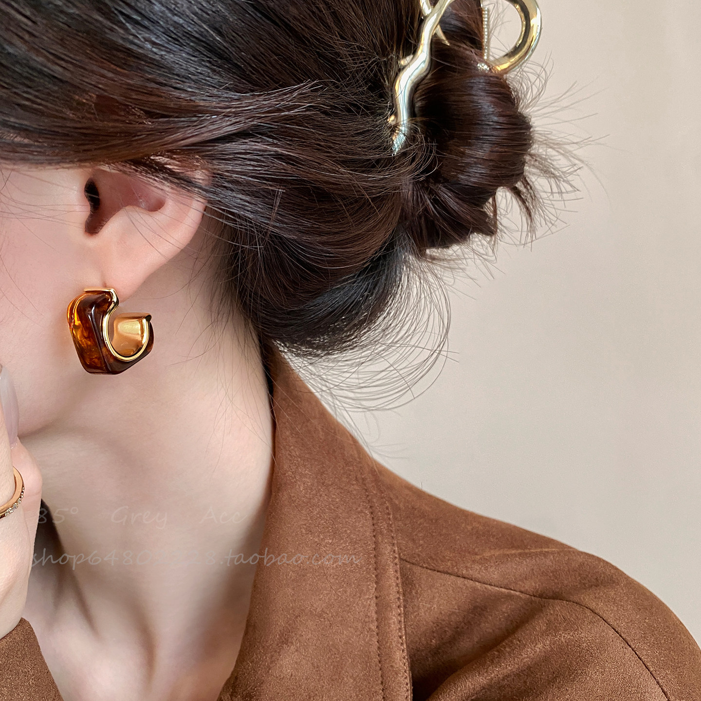 秋冬美拉德方形耳环女2025爆款高级感琥珀色耳钉轻奢气质复古耳饰,饰品/流行首饰/时尚饰品新,耳钉,淘宝优惠券,粉丝福利购,淘宝优惠卷