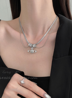 多层叠戴重工银环星球项链女2025年夏季新款爆款气质高级感锁骨链