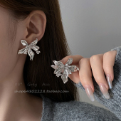 冷淡风轻奢花朵锆石耳钉女小众设计高级感耳环时尚 夸张耳饰品 个性