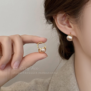 气质高级感半圆珍珠耳扣女轻奢百搭耳钉2025新款 耳饰 爆款 耳环时尚