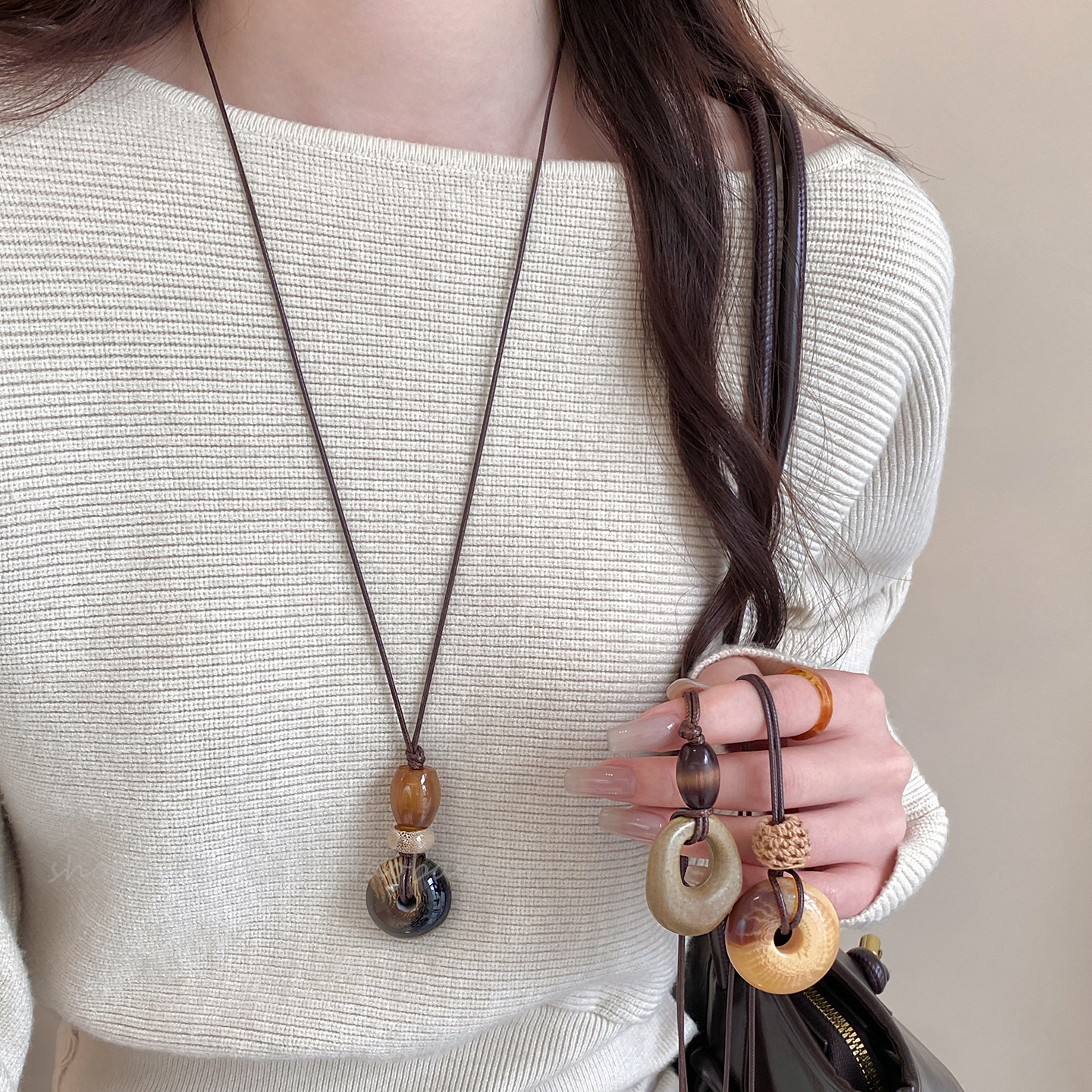 新中式晕染不规则长款项链女