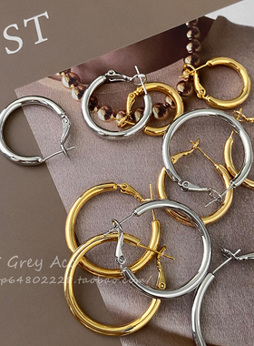 ins冷淡风925纯银素圈耳环女2026年新款爆款耳钉简约气质耳圈耳饰