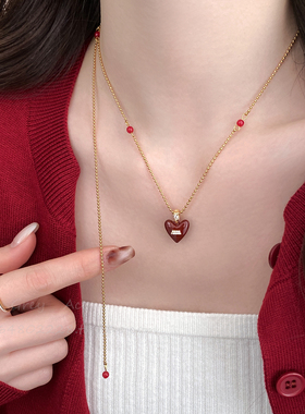 新年款红色爱心吊坠项链女新款