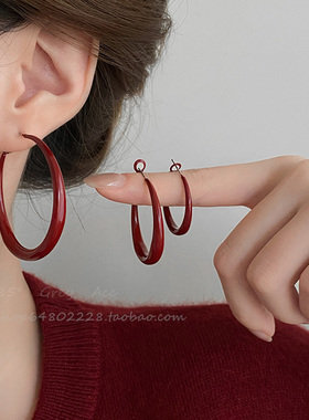 欧美风安可拉红色夸张大耳圈耳环女气质高级感耳钉2025新款耳饰品