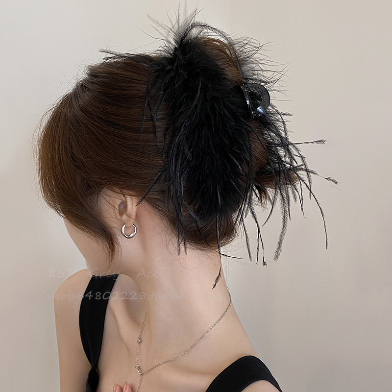 纯欲超仙气质鸵鸟毛发夹女2025新款后脑勺鸡窝头盘发抓夹鲨鱼夹子,饰品/流行首饰/时尚饰品新,发饰,淘宝优惠券,粉丝福利购,淘宝优惠卷