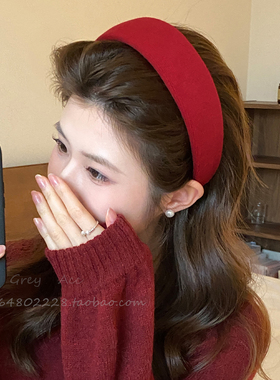 红色毛线发箍女2025冬季新款高颅顶复古女款发饰头箍宽边洋气发卡