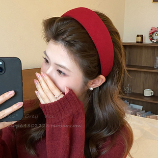 红色毛线发箍女2026冬季新款高颅顶复古女款发饰头箍宽边洋气发卡